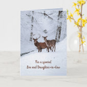 編集可能な冬のクリスマスグリーティングカード(鹿) カード (黄色い花)