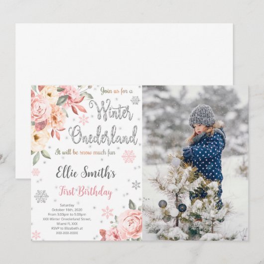 編集可能な冬のワンダーランドの写真招待状 招待状 (正面/裏面)