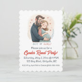 編集可能な出産前のカップル ハートの性別発表 招待状 (スタンド正面)