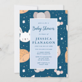編集可能な動物サファリジャングルブルーベビーシャワー 招待状