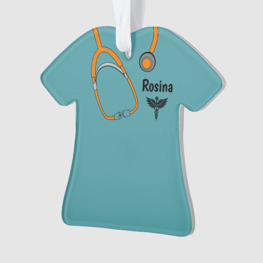 編集可能な医療用スクラブルカドゥセウス名クリスマス オーナメント (正面)