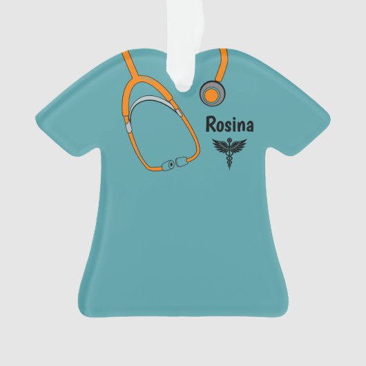 編集可能な医療用スクラブルカドゥセウス名クリスマス オーナメント (正面)