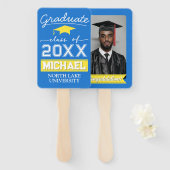 編集可能な卒業ガーデンフラグ名と学校名 ハンドファン (正面&裏面)