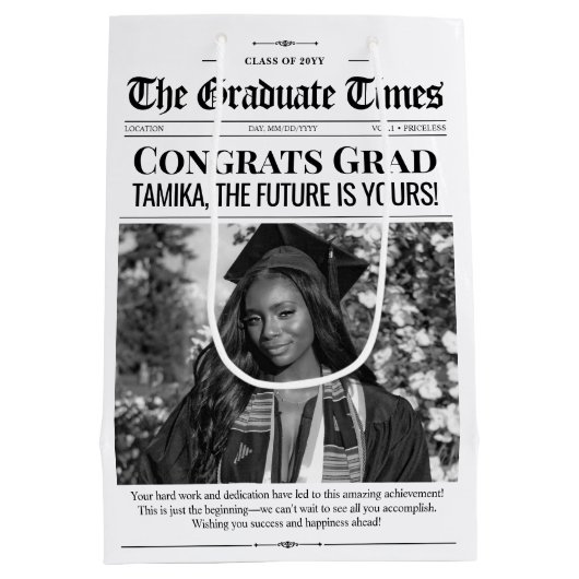 編集可能な卒業ギフト卒業新聞 ミディアムペーパーバッグ (裏面)