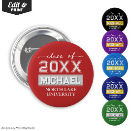 編集可能な卒業ボタン（名前と学校） 缶バッジ