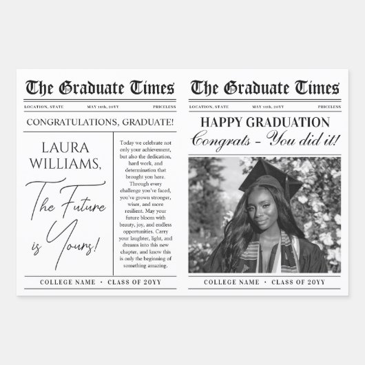 編集可能な卒業新聞フラワーブーケ ラッピングペーパーシート (正面)