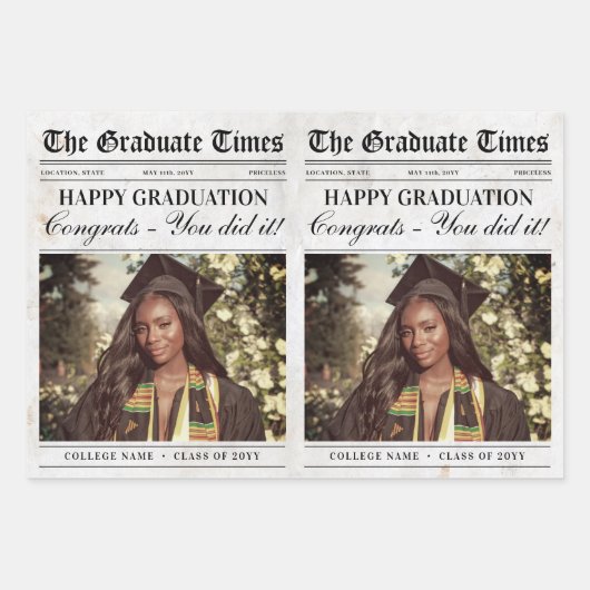 編集可能な卒業新聞フラワーブーケ ラッピングペーパーシート (正面3)