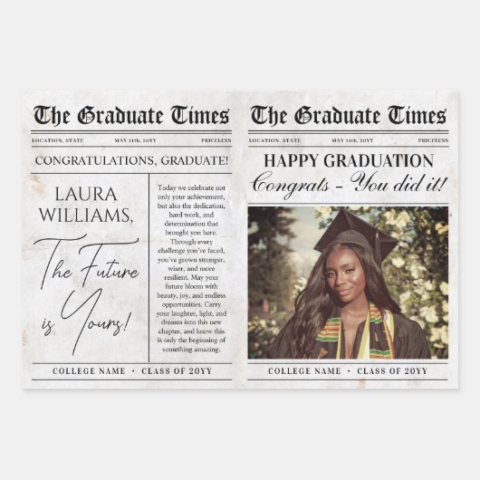 編集可能な卒業新聞フラワーブーケ ラッピングペーパーシート (正面)