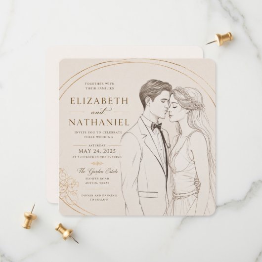 編集可能な印刷用結婚式カード セーブザデート (正面/裏面インサイチュ)