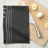 編集可能な名前とジオメトリストライプのオプション |黒と白 キッチンタオル (四つ折り)