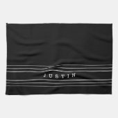 編集可能な名前とジオメトリストライプのオプション |黒と白 キッチンタオル (横)