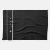 編集可能な名前とジオメトリストライプのオプション |黒と白 キッチンタオル (横)