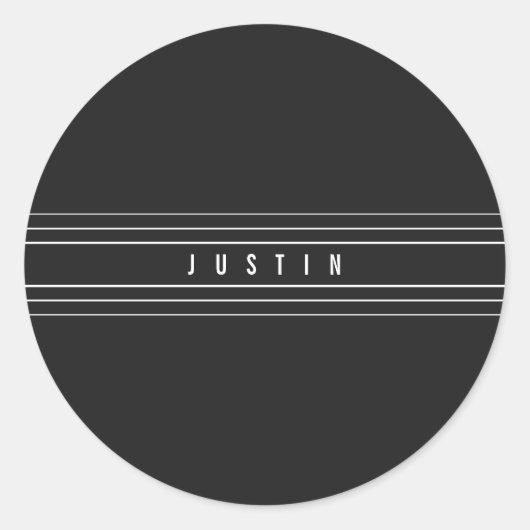 編集可能な名前とジオメトリストライプのオプション |黒と白 ラウンドシール (正面)