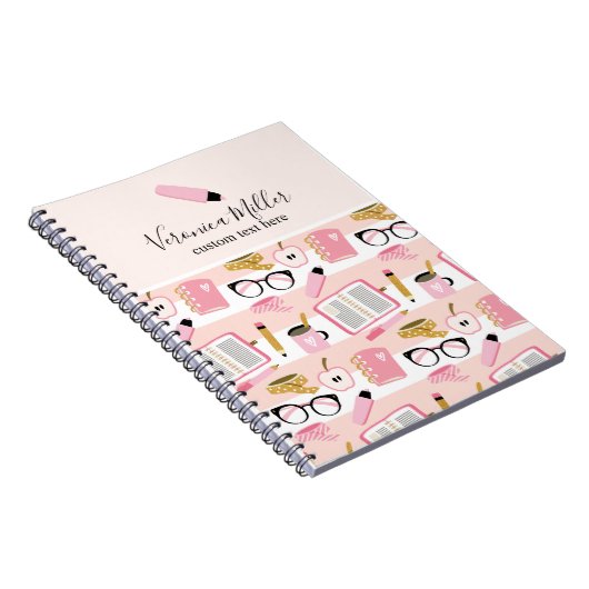 編集可能な名前のピンクスクールガールノートブック ノートブック (右側)