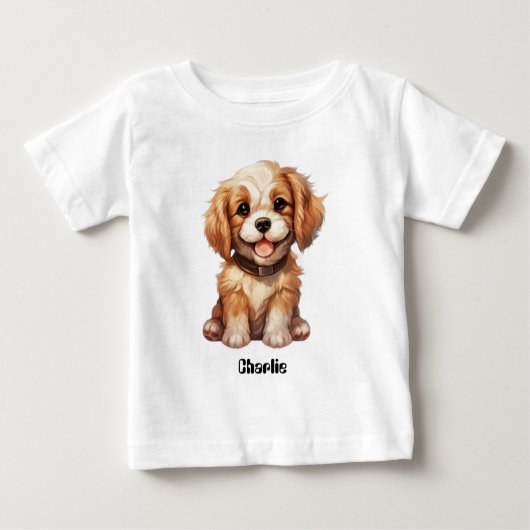 編集可能な名前の可愛い犬 ベビーTシャツ (正面)