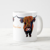 編集可能な名前の大きなコーヒーマグを持つハイランド牛 ジャンボコーヒーマグカップ (正面右)