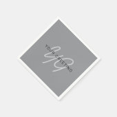 編集可能な名前または挨拶 | 黒と濃いグレー スタンダードカクテルナプキン (角)