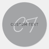 編集可能な名前または挨拶 | 黒と濃いグレー ラウンドシール (正面)