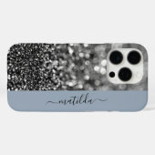 編集可能な名前グリッター《写真》ぼけ味グラファイト&ほこりっぽい青 Case-Mate iPhoneケース (裏面 (横))