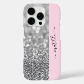 編集可能な名前グリッター《写真》ぼけ味シルバー&ベビーピンク Case-Mate iPhoneケース (裏面)