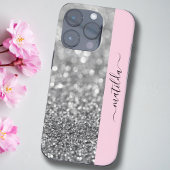 編集可能な名前グリッター《写真》ぼけ味シルバー&ベビーピンク Case-Mate iPhoneケース