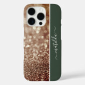 編集可能な名前グリッター《写真》ぼけ味バラ金ゴールドと深い緑 Case-Mate iPhoneケース (裏面)