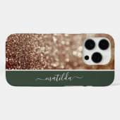 編集可能な名前グリッター《写真》ぼけ味バラ金ゴールドと深い緑 Case-Mate iPhoneケース (裏面 (横))