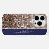 編集可能な名前グリッター《写真》ぼけ味銅とリッチブルー Case-Mate iPhoneケース (裏面 (横))