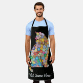 編集可能な名前フローラマンダラ猫好き エプロン (着用した状態)