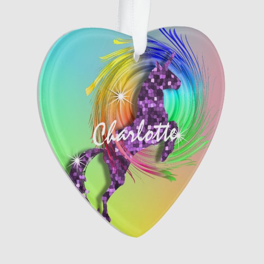 . .編集可能な名前「かわいい」魔法の一角獣ガーリー オーナメント (正面)