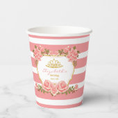 編集可能な名前、ピンクのフローラプリンセス誕生日 紙コップ (裏面)