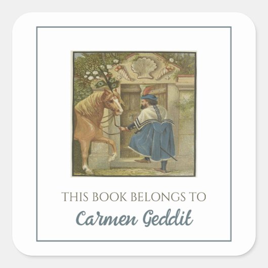 編集可能な商人とその馬蔵書票 スクエアシール (正面)