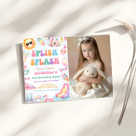 編集可能な夏のスプラッシュ誕生日パーティーの写真 招待状