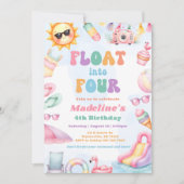 編集可能な夏のフロートに4つの誕生日パーティー 招待状 (正面)