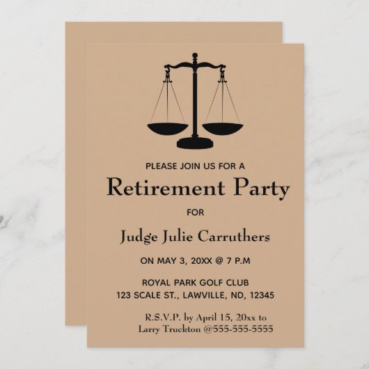 編集可能な天秤のデザインの退職案内カード 招待状 (正面/裏面)