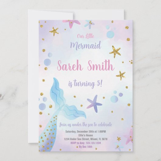 編集可能な女の子の下の海のパーティーカードと海 招待状 (正面)