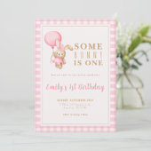 編集可能な女の子の1歳の誕生日ピンクの招待状プリントテンプレート 招待状 (スタンド正面)
