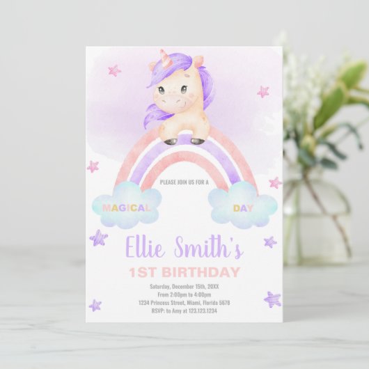 編集可能な女の子ファンタジーパーティーカードときらめき 招待状 (スタンド正面)