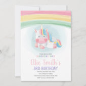 編集可能な女の子ファンタジーパーティーカードと虹 招待状 (正面)