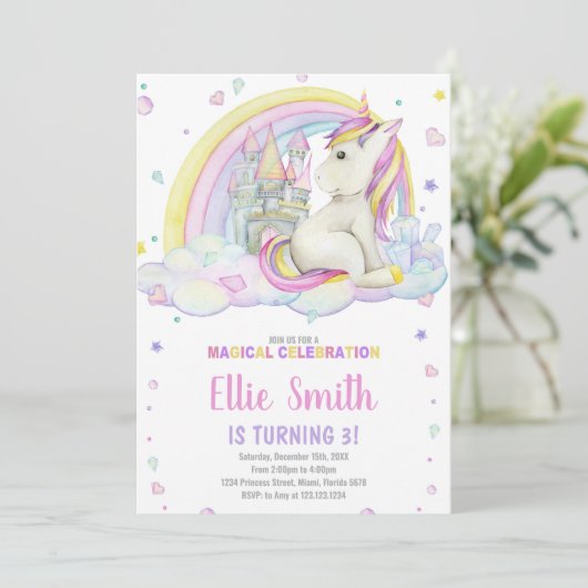 編集可能な女の子ファンタジーパーティーカードと魔法 招待状 (スタンド正面)