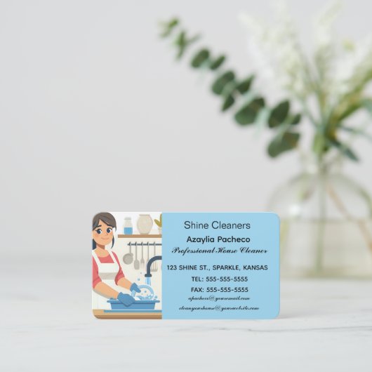 編集可能な女性洗浄皿メイドサービス 名刺 (スタンド正面)