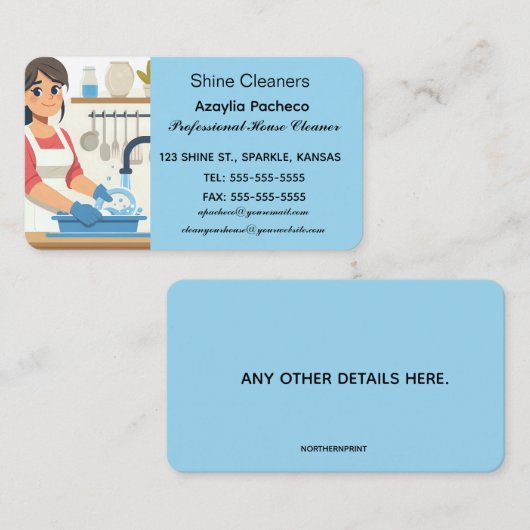 編集可能な女性洗浄皿メイドサービス 名刺 (正面/裏面)