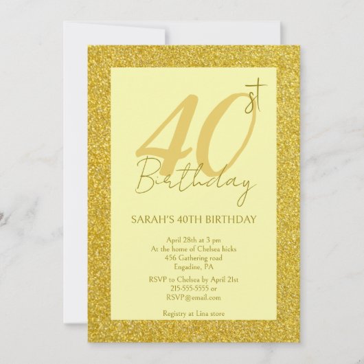 編集可能な女性誕生日金ゴールドグリッター 招待状 (正面)