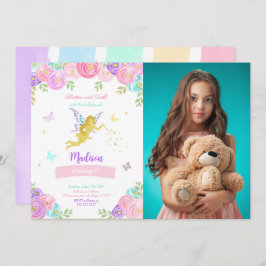 編集可能な妖精の誕生日パーティーの写真 招待状