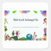 編集可能な子および学校用品蔵書票 スクエアシール (正面)