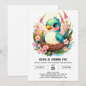 編集可能な子の鳥誕生日 招待状 (正面/裏面)