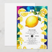 編集可能な子レモン誕生日 招待状 (正面/裏面)