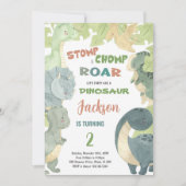 編集可能な子供パーティーカードかわいいTレックス 招待状 (正面)