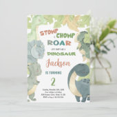 編集可能な子供パーティーカードかわいいTレックス 招待状 (スタンド正面)
