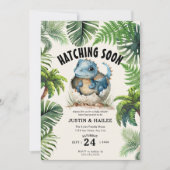 編集可能な孵化すぐに恐竜の赤ちゃんシャワー 招待状 (正面)